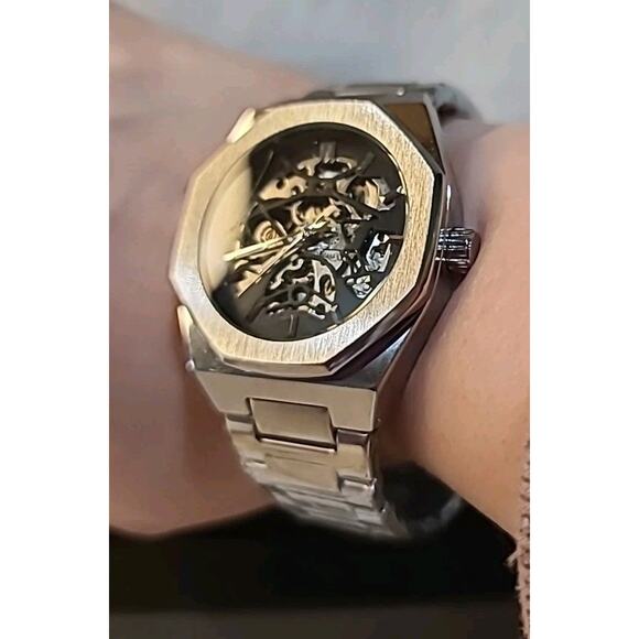 Skeleton Watch for Men, Automatic Mechanical Watch, Silver Luxury Watch, Unique main image 5